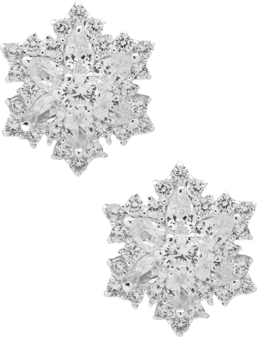Cubic Zirconia Silver-Tone Snowflake Button Earrings
