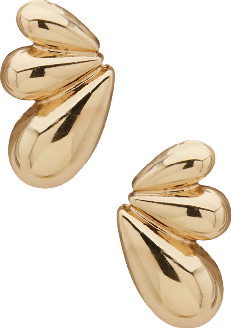 Gold-Tone Puffy Fan Button Earrings
