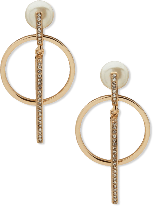 Imitation Pearl and Crystal Stone Gold-Tone Orbital Earrings