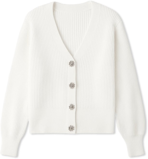 Petite Jewel Button Long Sleeve Cardigan Sweater