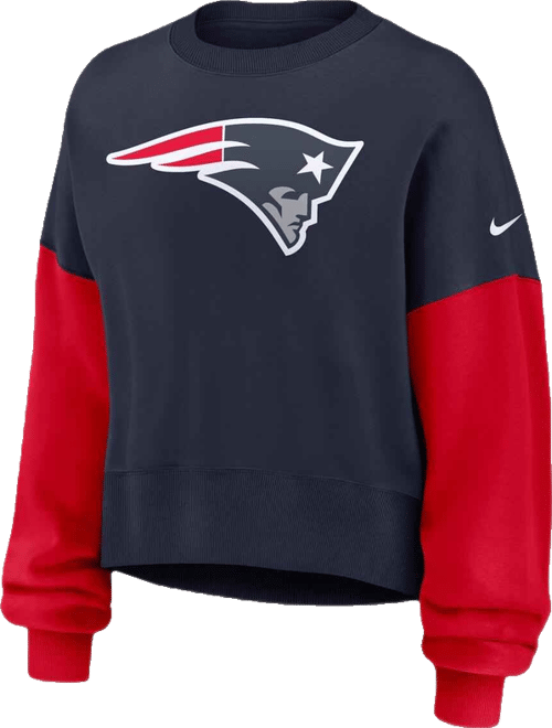 Women's Navy New England Patriots Oversized Color-Block Pullover Sweatshirt