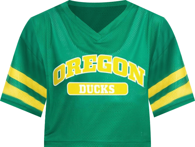 Women's Green Oregon Ducks V-Neck Mesh Cropped T-Shirt