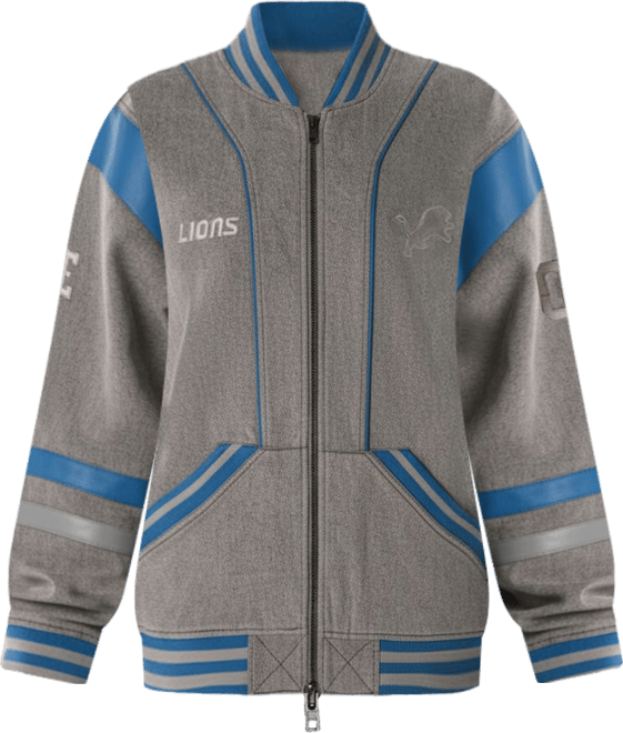 Men's and Women's Gray Detroit Lions Oversized Retro Full-Zip Jacket
