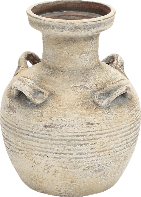 Rustic Off-White with Gray 10.2-Inch Tall Terracotta Urn Vase