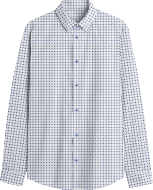 Men's Slim-Fit Performance Four-Way Stretch Mini Plaid Dress Shirt