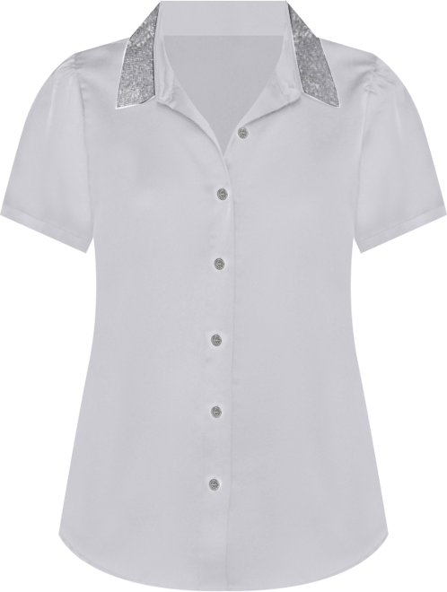 Women's Collar Embellished Short Sleeve Top