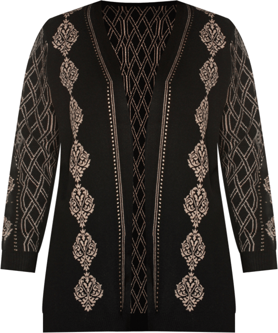 Plus Size Lurex Jacquard Open-Front Cardigan Sweater