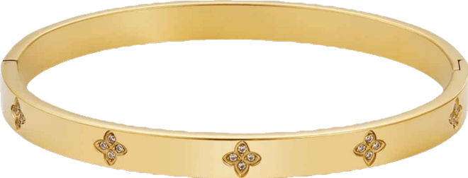 Tarnish Resistant Gold Pave Clover Cuff Bracelet