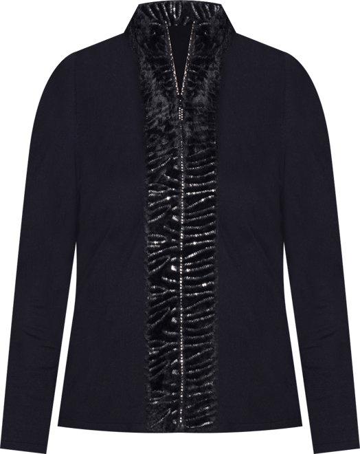 Women's Black Label Rhinestone-Neckline Chiffon-Sleeve Sweater