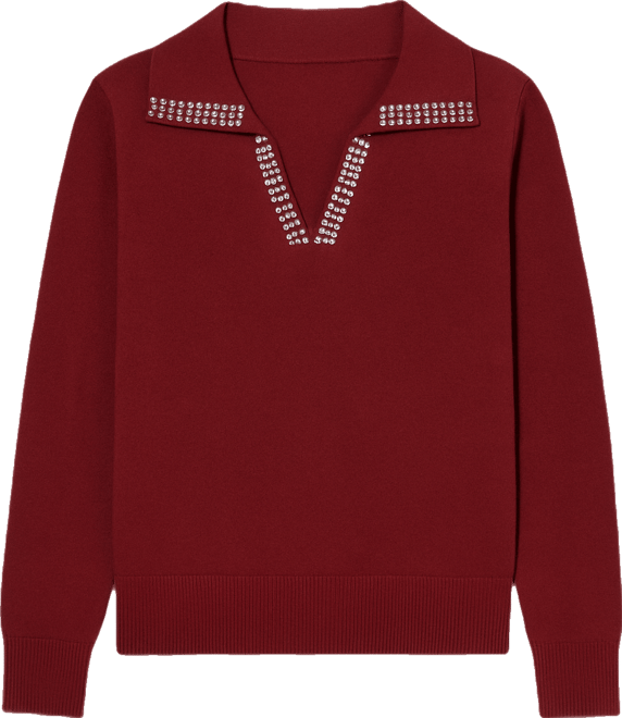 Women's Rhinestone-Trimmed Split-Neck Sweater