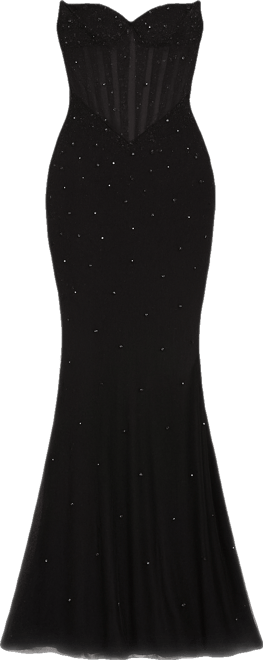 Women Fatima Black Crystal Sleeveless Corset Mermaid Maxi Dress