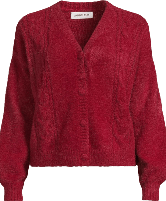 Women's Fuzzy Eyelash Cable Cardigan Sweater
