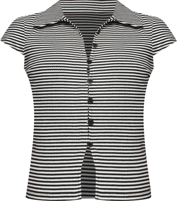 Women's Beau Striped Ribbed Button Up Top