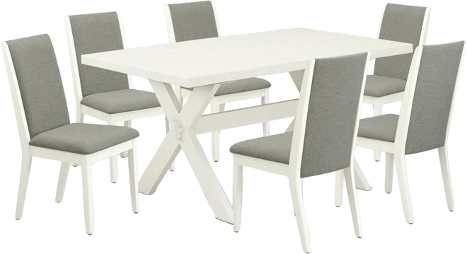7-Piece Amazing Dining Table Set an Outstanding 6 Dining Table Top and 6 Wonderful Linen Fabric Dining Chairs with Stylish Chair B