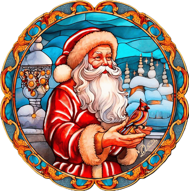 Santa with Red Cardinal Holiday Decor