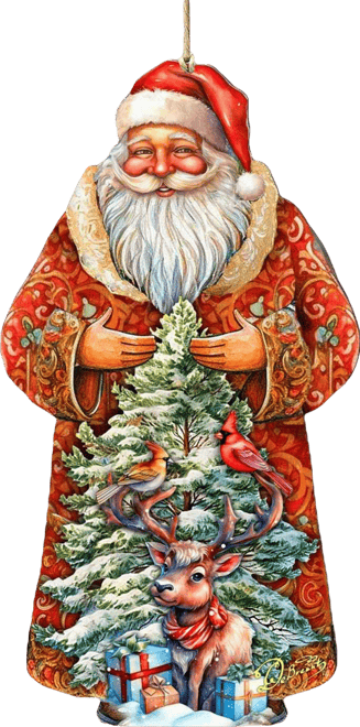 Santa with Forest Friends Wooden Ornament