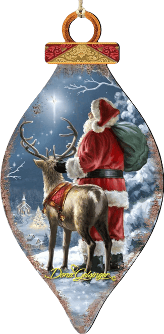 Starry Night Santa Cone Wood Ornament