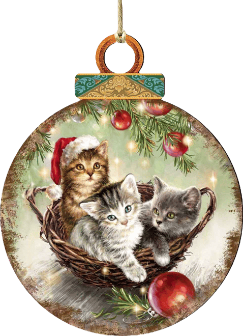 Christmas Kittens Wood Holiday Ornament