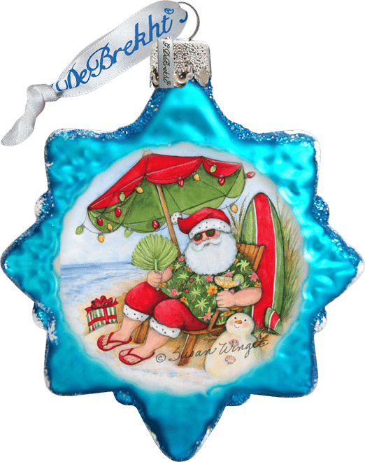 Santa on Beach Glass Ornaments S. Winget