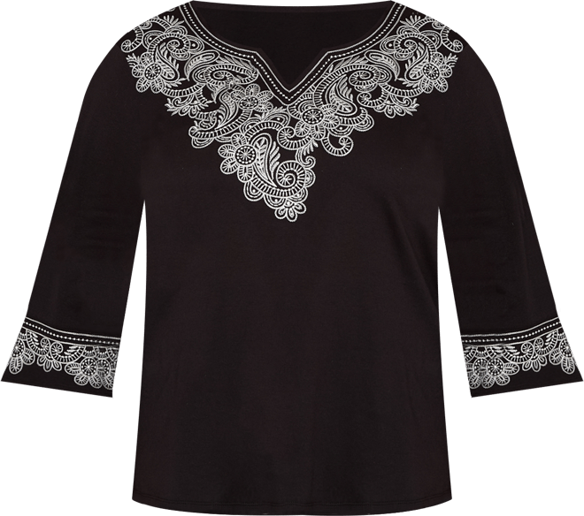 Plus Size Barcelona Embroidered Scroll Accent Soft Knit Top