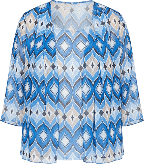 Plus Size Barcelona Geometric Mesh 2-In-1 Top With Necklace