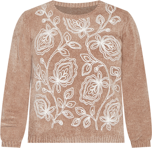 Plus Size Vienna Stitched Leaf Detail Chenille Sweater