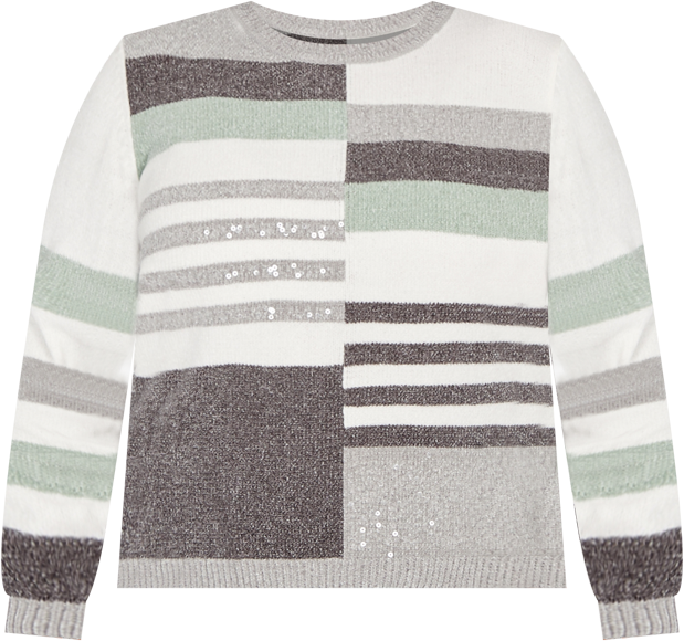 Plus Size Stockbridge Stripe Sequin Colorblock Chenille Sweater