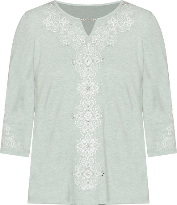 Plus Size Stockbridge Classic Fit Soft Embroidered Pattern Top