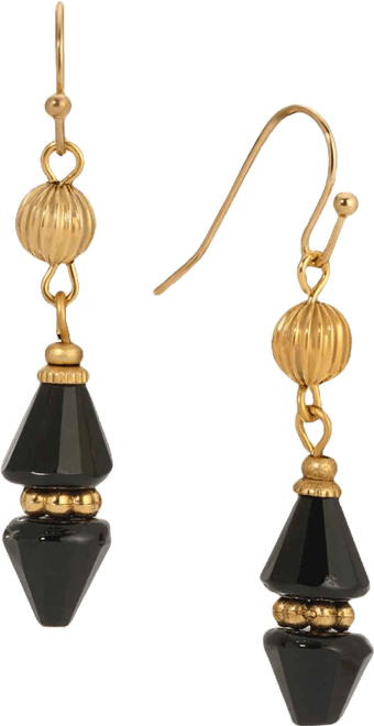 Gold Tone Bead Drop Wire Earrings