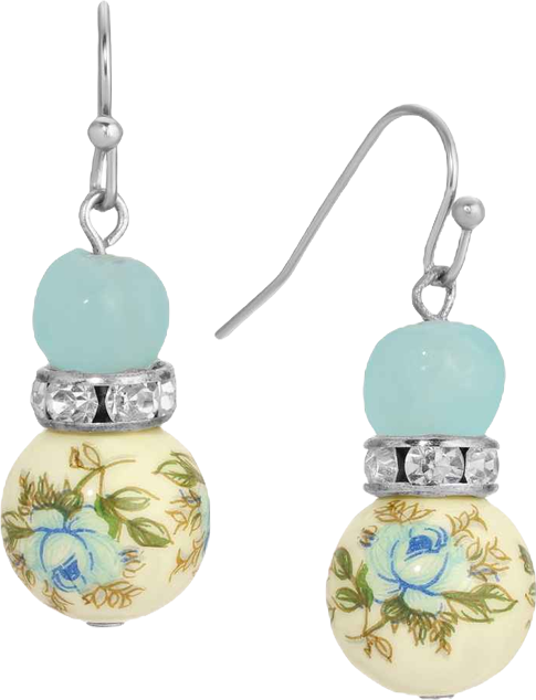 Blue Rose Bead Drop Earrings