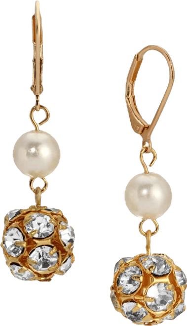Gold Faux Cultivated Pearl Bead Drop Earrings
