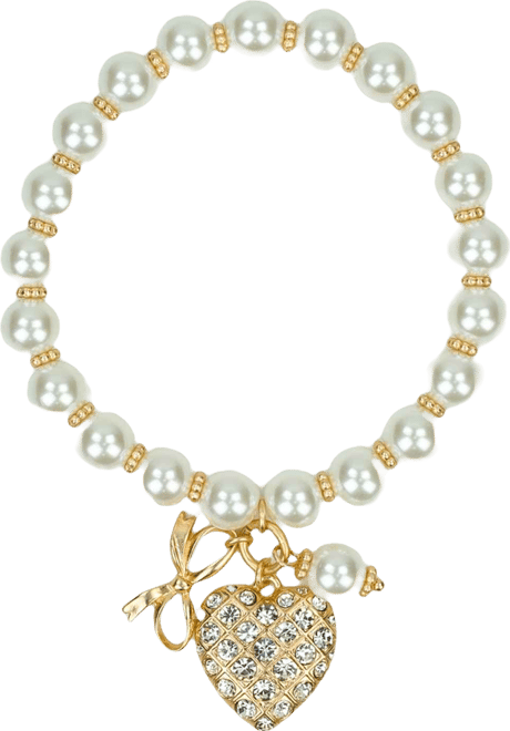 Imitation Pearl Worn Gold-Tone Stretch Charm Bracelet