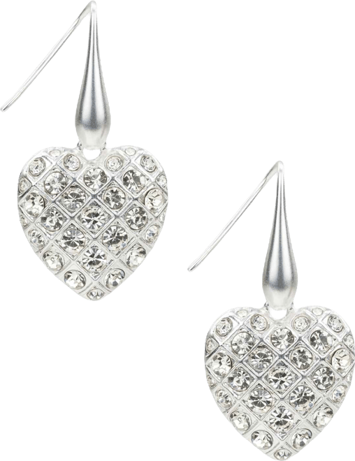 Glass Stone Worn Silver-Tone Heart Drop Earrings