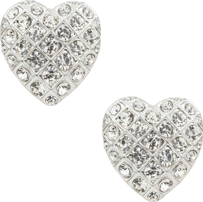 Glass Stone Worn Silver-Tone Heart Button Post Earrings