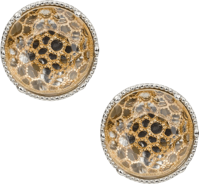 Resin Stone Matte Gold-Tone and Rhodium Button Post Earrings