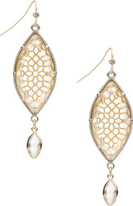 Glass and Resin Stone Matte Gold-Tone and Rhodium Marquise Drop Earrings