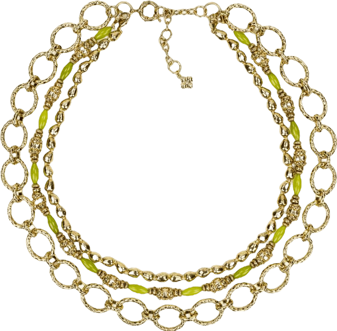 Beaded Green and Antique Gold-Tone Modern Modular Necklace
