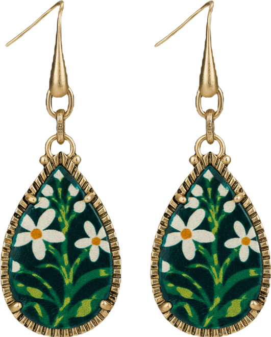 Leather Spruce and Antique-Like Gold-Tone Teardrop Earrings