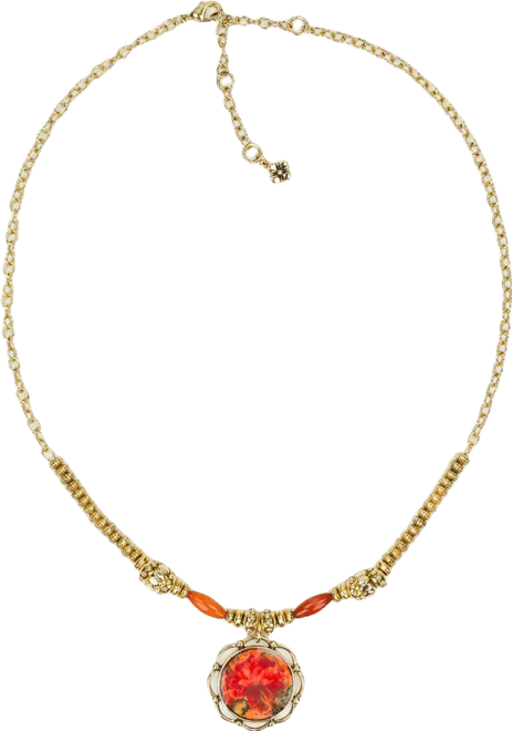 Acrylic and Copper Coated Beads European Floral Tapestry Large Pendant Necklace