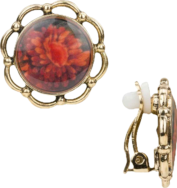 European Floral Tapestry Antique-Like Gold-Tone Button Earrings
