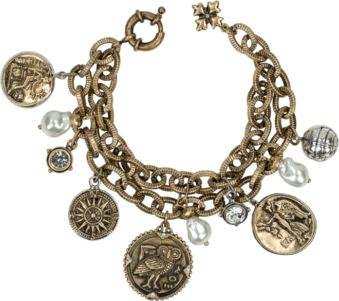 Multi-Stone Antique-Like Gold-Tone and Silver-Tone Ox Charm Bracelet