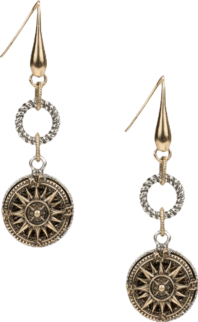Antique-Like Gold-Tone and Silver-Tone Ox Rope Ring Compass Earrings