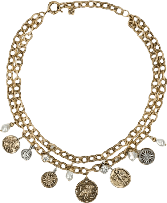 Glass Stone and Glass Pearl Ox Double Charm Necklace