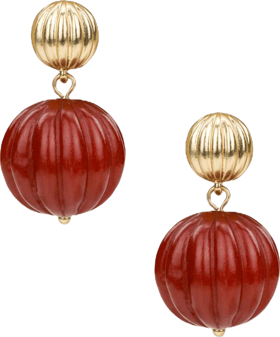 Scalloped Bead Matte Gold-Tone Drop Post Earrings