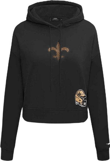 Women's Black New Orleans Saints Jeweled Cropped Pullover Hoodie