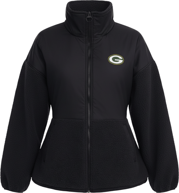 Women's Black Green Bay Packers Drew Mixed Media Full-Zip Jacket