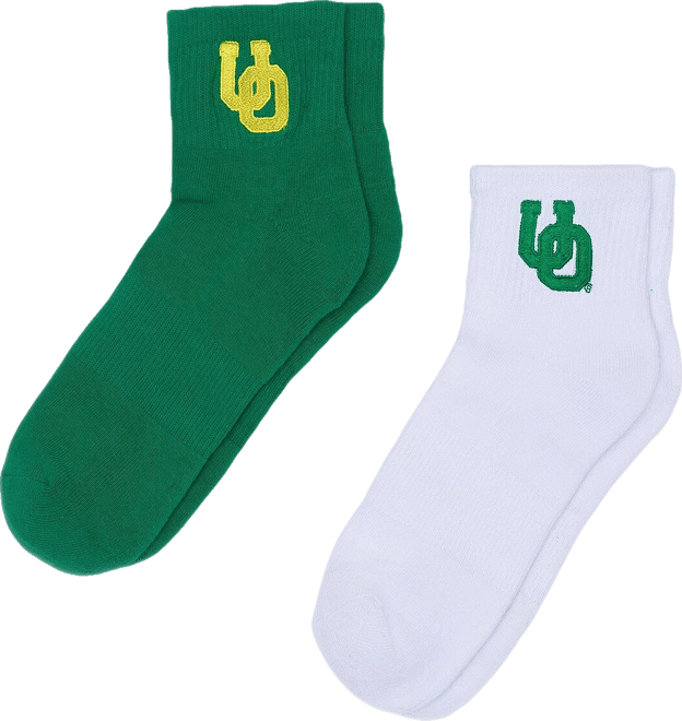 Women's 2-Pack White/Green Oregon Ducks Quarter-Length Socks