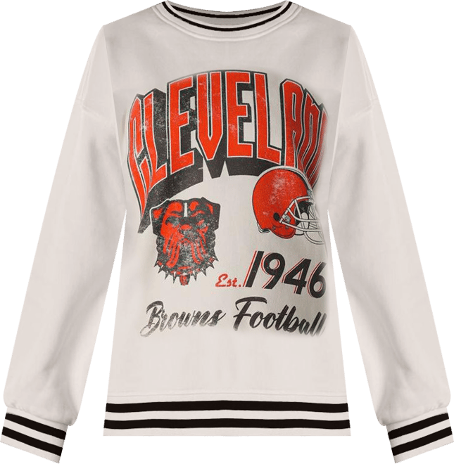 Women's Cream Cleveland Browns Oversized Vintage French Terry Sweatshirt