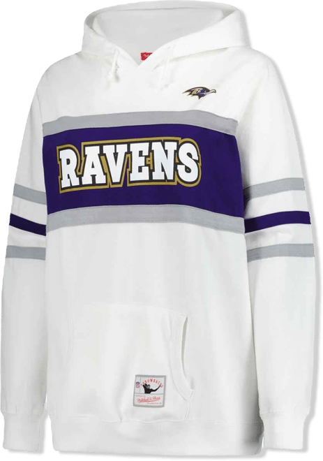 Women's White Baltimore Ravens Plus Size Head Coach Throwback Pullover Hoodie