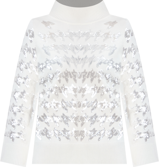 Women's Houndstooth Sequin Mock-Neck Sweater
